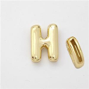 Copper Letter-H Beads Gold Plated, approx 9-13.5mm, 2x10mm hole