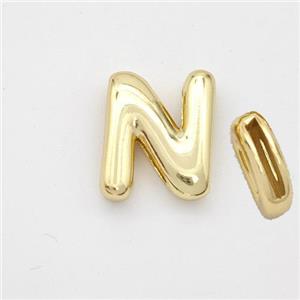 Copper Letter-N Beads Gold Plated, approx 9-13.5mm, 2x10mm hole