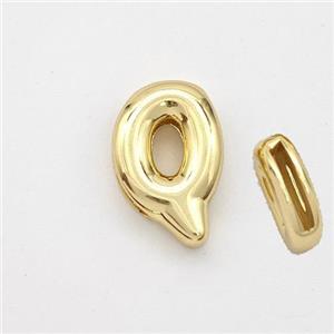 Copper Letter-Q Beads Gold Plated, approx 9-13.5mm, 2x10mm hole