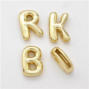 Copper Alphabet Beads Mix Letters Gold Plated, approx 9-13.5mm, 2x10mm hole