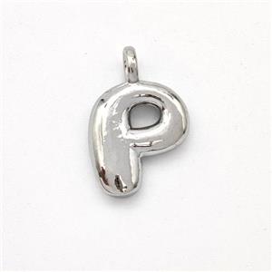 Copper Letter-P Pendant Platinum Plated, approx 13-17mm