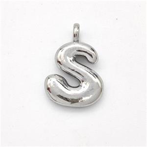 Copper Letter-S Pendant Platinum Plated, approx 13-17mm