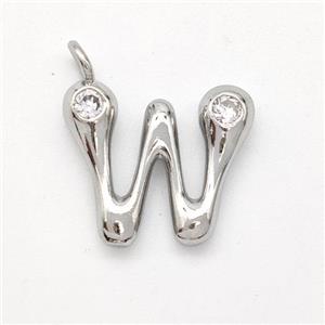 Copper Letter-W Pendant Pave Zirconia Platinum Plated, approx 15-18mm