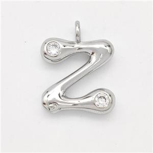 Copper Letter-Z Pendant Pave Zirconia Platinum Plated, approx 15-18mm