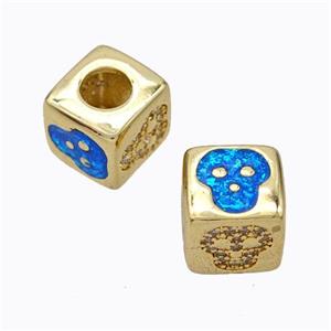 Copper Cube Beads Pave Zirconia Fire Opal Monkey Large Hole 18K Gold Plated, approx 10x10mm, 5mm hole