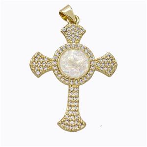 Copper Cross Pendant Micropave Zirconia Fire Opal 18K Gold Plated, approx 25-32mm