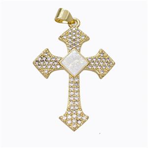 Copper Cross Pendant Micropave Zirconia Fire Opal 18K Gold Plated, approx 23-32mm