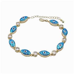 Copper Bracelet Evil Eye Pave Blue Fire Opal 18K Gold Plated, approx 7-13mm, 17-22cm length