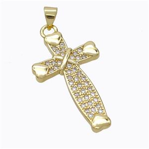 Copper Cross Pendant Pave Zirconia Religious Gold Plated, approx 18-30mm