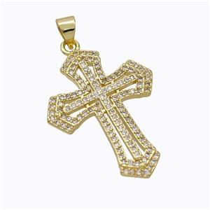 Copper Cross Pendant Pave Zirconia Gold Plated, approx 21-30mm