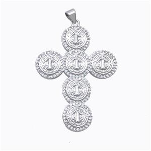 Copper Cross Pendant Pave Zirconia Virgin Mary Platinum Plated, approx 32-42mm