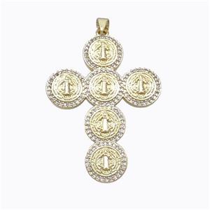 Copper Cross Pendant Pave Zirconia Jesus Gold Plated, approx 32-42mm