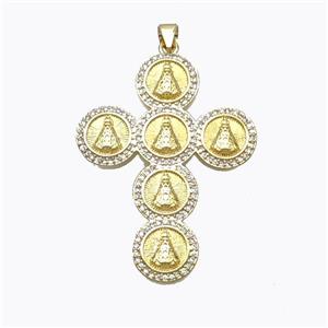 Copper Cross Pendant Pave Zirconia Saint Jude Gold Plated, approx 32-42mm