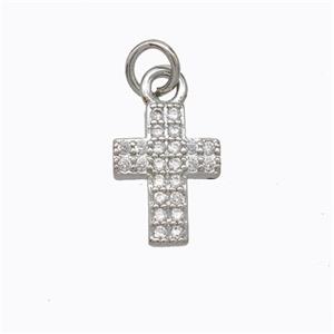 Copper Cross Pendant Pave Zirconia Platinum Plated, approx 9-12mm