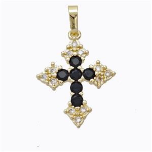 Copper Cross Pendant Micropave Zirconia Gold Plated, approx 18-22mm