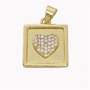 Copper Heart Pendant Micropave Zirconia Square Gold Plated, approx 15mm