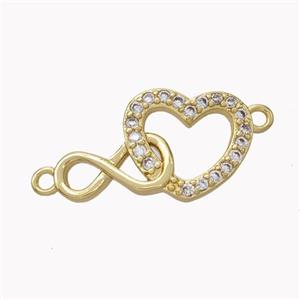 Copper Infinity Heart Connector Micropave Zirconia Gold Plated, approx 12-20mm