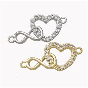 Copper Infinity Heart Connector Micropave Zirconia Mixed, approx 12-20mm