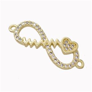 Copper Infinity Connector Micropave Zirconia Heart Gold Plated, approx 11-24mm