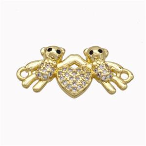 Copper Bear Connectore Pave Zirconia Heart Gold Plated, approx 12-20mm