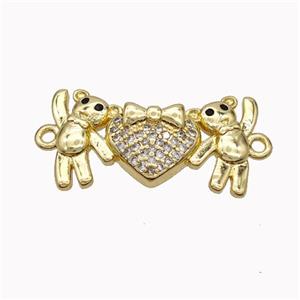 Copper Bear Connectore Pave Zirconia Heart Gold Plated, approx 13-23mm