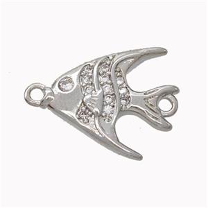 Copper Fish Connector Micropave Zirconia Platinum Plated, approx 14-16mm