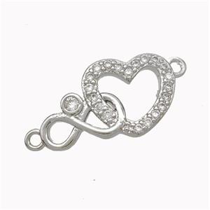 Copper Heart Infinity Connector Micropave Zirconia Platinum Plated, approx 11-20mm