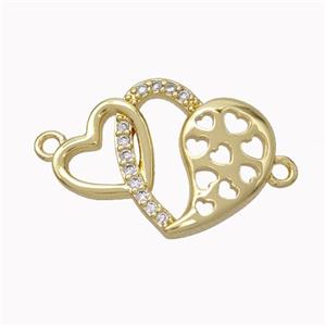 Copper Heart Connector Micropave Zirconia Gold Plated, approx 15-20mm