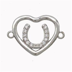 Copper Heart Connector Micropave Zirconia Horseshoe Platinum Plated, approx 18-20mm