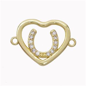 Copper Heart Connector Micropave Zirconia Horseshoe Gold Plated, approx 18-20mm