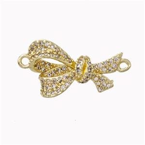 Copper Bowknot Connector Micropave Zirconia Gold Plated, approx 12-20mm