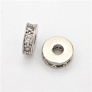 Copper Heishi Spacer Beads Micropave Zirconia Platinum Plated, approx 7mm, 2mm hole