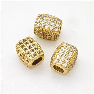 Copper Cuboid Beads Pave Zirconia Large Hole Gold Plated, approx 6-7mm, 3mm hole