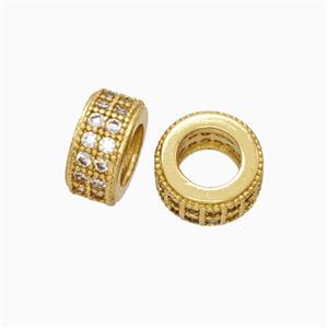 Copper Wheel Beads Micro Pave Zirconia Large Hole Gold Plated, approx 9mm, 5mm hole