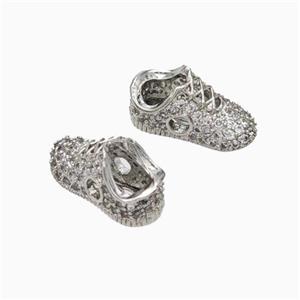 Copper Shoes Beads Micropave Zirconia Platinum Plated, approx 6-13mm