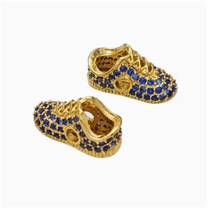 Copper Shoes Beads Micropave Zirconia Gold Plated, approx 6-13mm