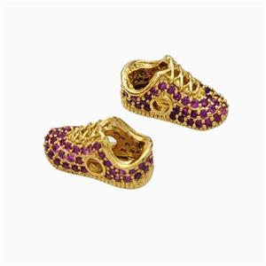 Copper Shoes Beads Micropave Zirconia Gold Plated, approx 6-13mm