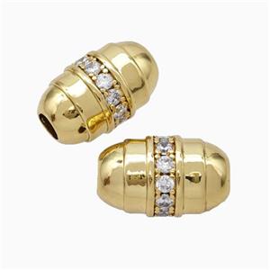 Copper Barrel Beads Pave Zirconia Large Hole Gold Plated, approx 10-17mm, 4mm hole