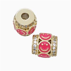 Copper Barrel Beads Pave Zirconia Red Enamel Emoji Large Hole Gold Plated, approx 11mm, 3mm hole