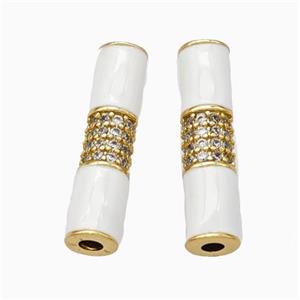 Copper Tube Beads Micropave Zirconia White Enamel White Enamel Gold Plated, approx 5-20mm