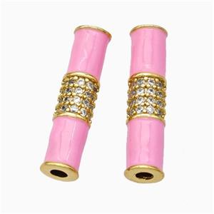 Copper Tube Beads Micropave Zirconia Pink Enamel White Enamel Gold Plated, approx 5-20mm