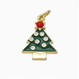 Christmas Tree Charms Copper Pendant Micropave Zirconia Green Enamel Gold Plated, approx 12-15mm