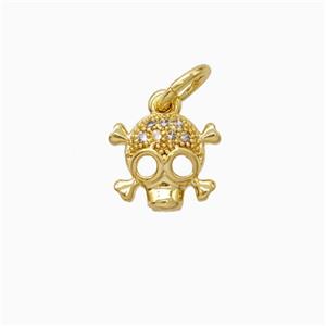 Halloween Skull Charms Copper Pendant Pave Zirconia Gold Plted, approx 9mm