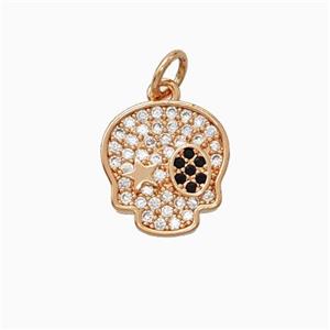 Halloween Pirate Charms Copper Pendant Pave Zirconia Rose Gold, approx 12-13mm