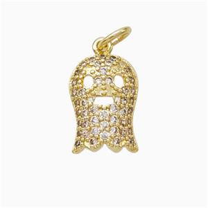 Halloween Ghost Charms Copper Pendant Pave Zirconia Gold Plated, approx 9-14mm