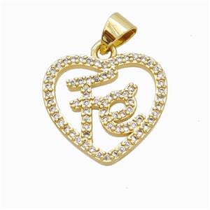 Copper Heart Pendant Pave Zirconia Fe Gold Plated, approx 17mm