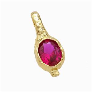 Copper Oval Pendant Pave Fuchsia Zirconia Gold Plated, approx 8-19mm