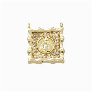 Virgin Mary Charms Copper Pendant Micropave Zirconia Square 2loops Gold Plated, approx 14mm