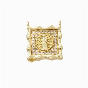 Virgin Mary Charms Copper Pendant Micropave Zirconia Square 2loops Gold Plated, approx 14mm