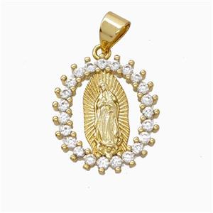 Virgin Mary Charms Copper Pendant Pave Zirconia Gold Plated, approx 16-18mm